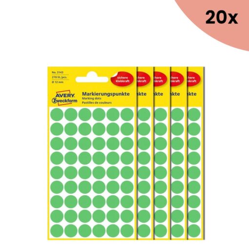 20x Avery etiket Zweckform 12mm rond 5 vel a 54 etiketjes lichtgroen