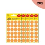 20x Avery etiket Zweckform 18mm rond 4 vel a 24 etiketjes lichtoranje