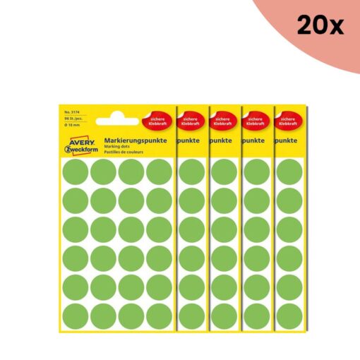 20x Avery etiket Zweckform 18mm rond 4 vel a 24 etiketjes lichtgroen
