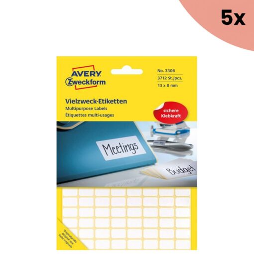 5x Avery etiket Zweckform 13x8mm wit pakje a 3712 etiketjes