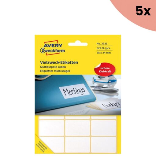 5x Avery etiket Zweckform 38x24mm wit pakje a 522 etiketjes