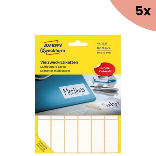 5x Avery etiket Zweckform 50x19mm wit pakje a 486 etiketjes