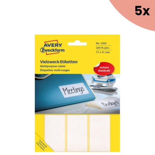 5x Avery etiket Zweckform 80x54mm wit pakje a 112 etiketjes
