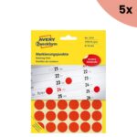 5x Avery etiket Zweckform 18mm rond blister 22 vel a 48 etiketjes rood