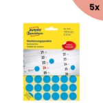 5x Avery etiket Zweckform 18mm rond blister 22 vel a 48 etiketjes blauw