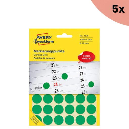 5x Avery etiket Zweckform 18mm rond blister 22 vel a 48 etiketjes groen