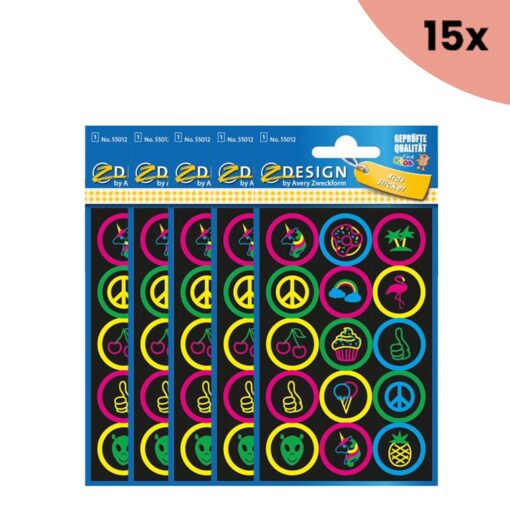 15x Avery Neon etiket Z-design Kids buttons pakje a 1 vel