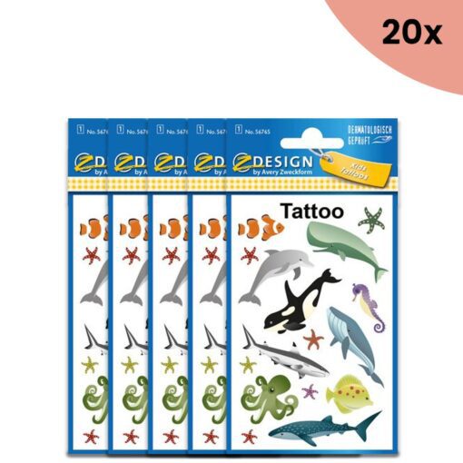 15x Avery Tattoo etiket Z-design Kids pakje a 1 vel oceaandieren