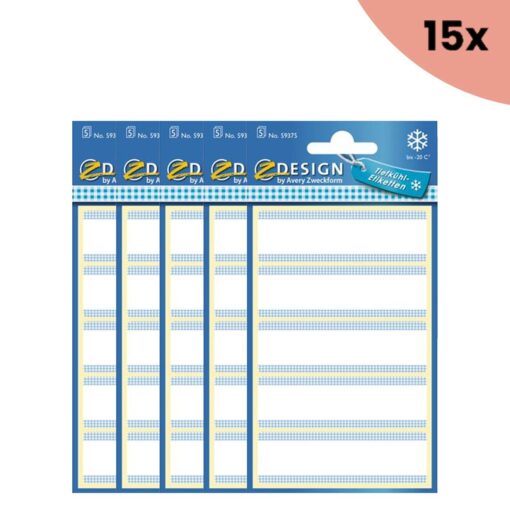 15x Avery diepvriesetiket Z-design Home 76x22mm 25 etiketten wit/blauw