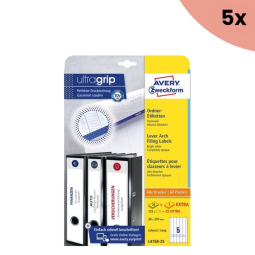 2x Ordnerrugetiket Avery 297x38mm wit 25 vel 5 etiketten per vel