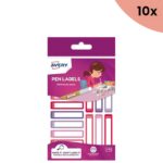 10x Naam etiket mini Avery 30stuks assorti rood Family