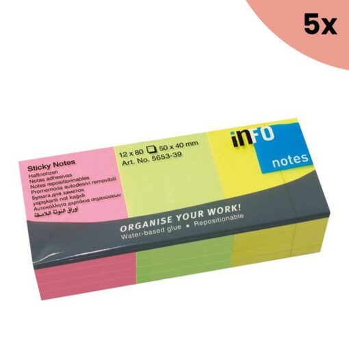 5x Info Notes 50x40mm assorti felle kleuren pak a 12 blok