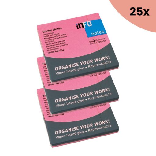 25x Info Notes 75x75mm fel roze blok a 80 vel