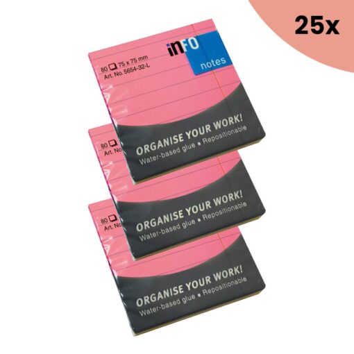 25x Info Notes 75x75mm fel roze blok a 80 vel gelinieerd