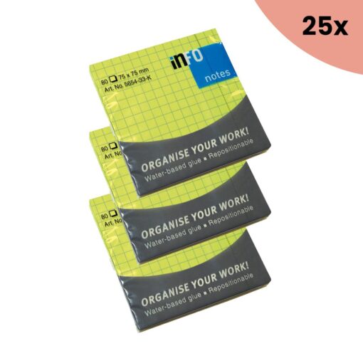 25x Info Notes 75x75mm fel groen blok a 80 vel ruit
