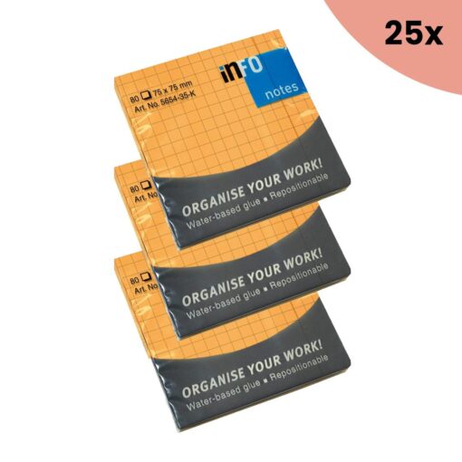 25x Info Notes 75x75mm fel geel blok a 80 vel ruit