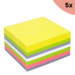 5x Info notes 75x75mm, 400 blaadjes, 5 kleuren, FSC.