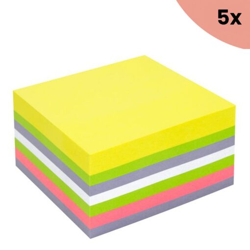 5x Info notes 75x75mm, 400 blaadjes, 5 kleuren, FSC.