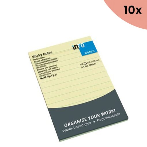 10x Info Notes 100x150mm geel gelinieerd blok a 100 vel