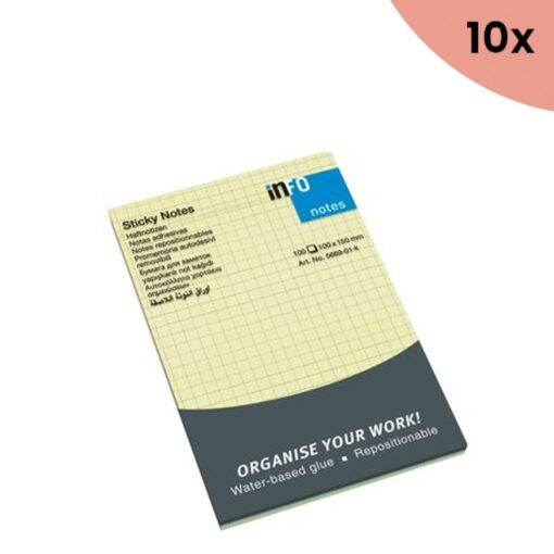 10x Info Notes 100x150mm geel geruit blok a 100 vel