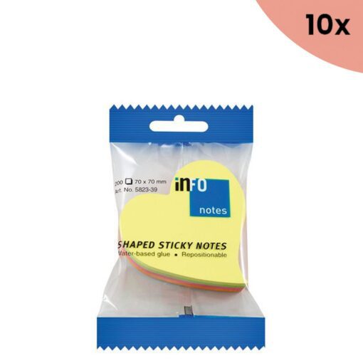 10x Info Notes info shaped sticky notes 68x68 'hart' assorti 200 vel