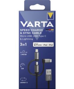 Oplaadkabel Varta 3 in 1 USB A naar USB C, lightning en     micro