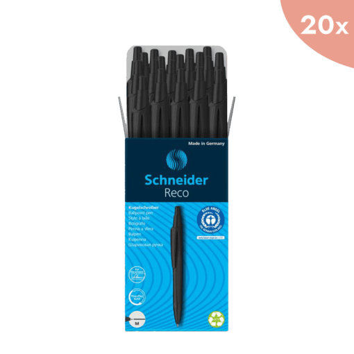 20x Balpen Schneider Reco zwart, schrijfkleur: blauw