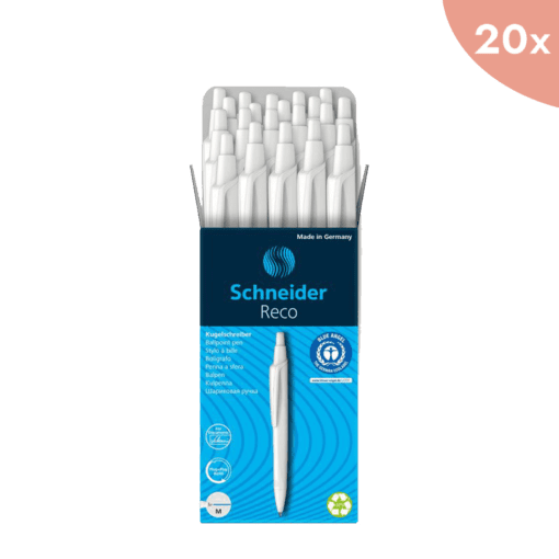 20x Balpen Schneider Reco wit, schrijfkleur: blauw