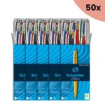 50x Balpen Schneider Office assorti kleuren, blauw schrijvend