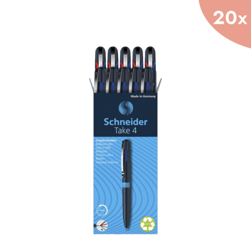 10x Balpen Schneider Take 4 donkerblauw/ lichtblauw
