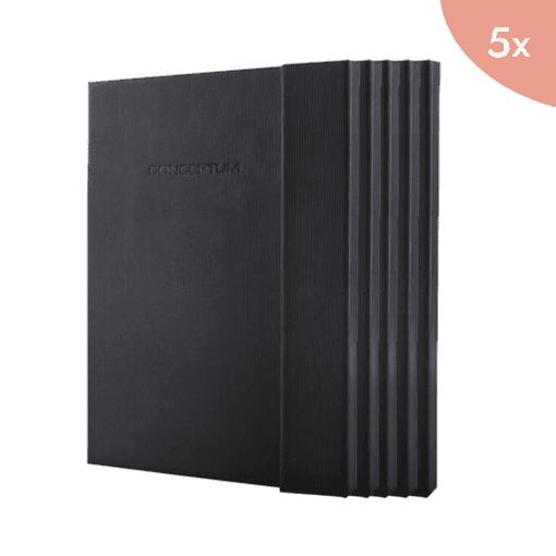5x Sigel Notitieboek Conceptum Pure A4 zwart 5mm ruit hardcover met magneetsluiting