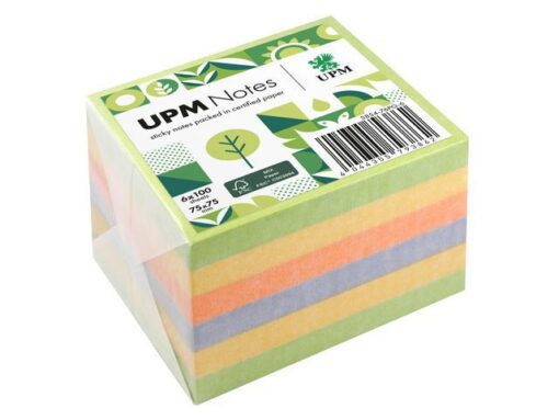 UPM notes 75x75 spring mix assorti pak 6x 100 vel groen,    geel, oranje, paars