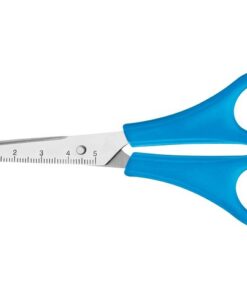 13cm. Met spitse punt. Geschikt vanaf 6 jaar. Voorzien van 5 cm schaalindeling. Garantie: 3 jaar. Geleverd op blisterkaart met europonsing. Kleur blauw.
