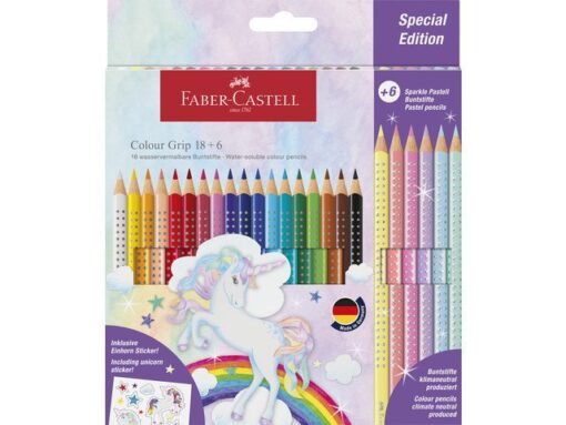 Faber Castell Kleurpotlood Faber-Castell Grip Unicorn 18 colour grip + 6  sparkle pastel kleurpotloden inclusief unicorn stickers