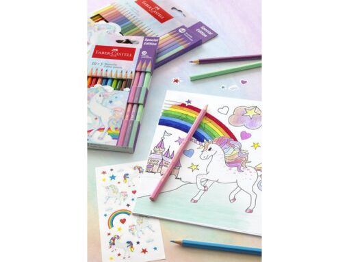 Kleurpotlood Faber-Castell Unicorn zeskantig 10 stuks       Kleuren+3 pastel kleuren in karton etui