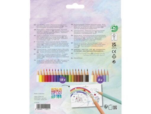 Kleurpotlood Faber-Castell Unicorn zeskantig 18 stuks       Kleuren+6 pastel kleuren in karton etui