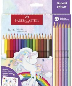 Kleurpotlood Faber-Castell Unicorn zeskantig 18 stuks       Kleuren+6 pastel kleuren in karton etui