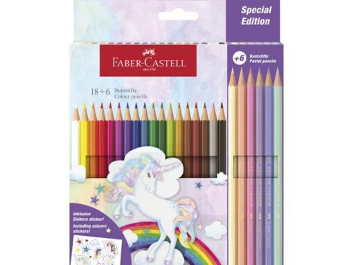 Kleurpotlood Faber-Castell Unicorn zeskantig 18 stuks       Kleuren+6 pastel kleuren in karton etui
