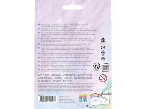 Viltstiften Faber-Castell Unicorn 10x standaard kleuren +   3x pastel kleuren incl. unicorn stickers in  karton etui