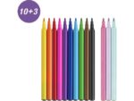Viltstiften Faber-Castell Unicorn 10x standaard kleuren +   3x pastel kleuren incl. unicorn stickers in  karton etui