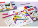 Viltstiften Faber-Castell Unicorn 10x standaard kleuren +   3x pastel kleuren incl. unicorn stickers in  karton etui