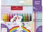 Viltstiften Faber-Castell Unicorn 18x standaard kleuren +   6x pastel kleuren incl. unicorn stickers in  karton etui