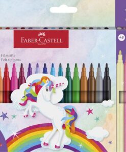 Viltstiften Faber-Castell Unicorn 18x standaard kleuren +   6x pastel kleuren incl. unicorn stickers in  karton etui