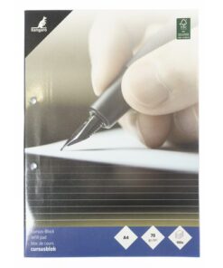 100 vel 70 grams FSC papier. Uitgerust met 2-gaats perforatie.