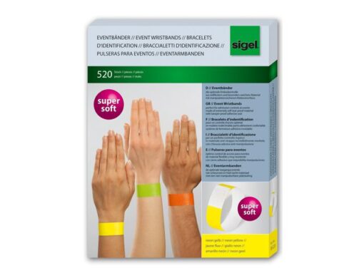 Evenementenbandjes Sigel super soft, 255x25mm 520 stuks     neon geel