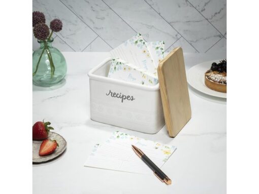 Giftset Èccolo HL receptenbox Floral met 50 kaarten incl.   deksel hout