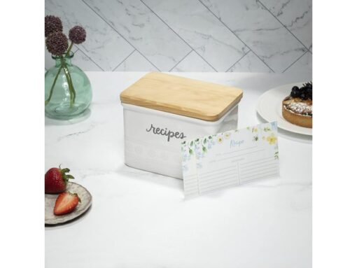 Giftset Èccolo HL receptenbox Floral met 50 kaarten incl.   deksel hout