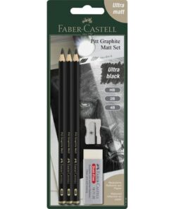Grafietpotlood Faber-Castell Pitt Mat set 3 potl. HB,2B,4B, 1 gum, 1 enkele slijper op blister