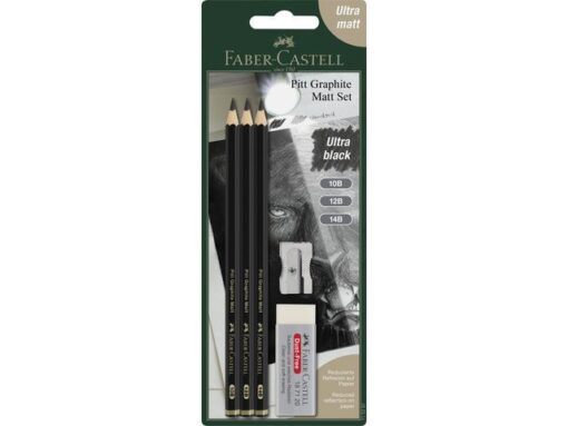 Grafietpotlood Faber-Castell Pitt Mat set 3                 potl.10B,12B,14B, 1 gum, 1 enkele slijper op blister