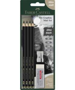 Grafietpotlood Faber-Castell Pitt Mat set 4 potl.           2B,6B,10B, 14B, 1 gum, 1 enkele slijper op blis.